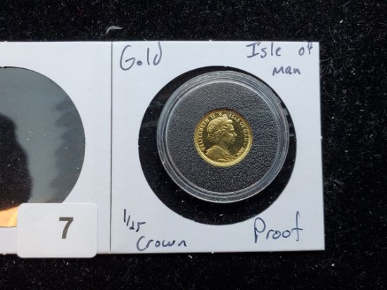 GOLD! Isle of Man 1/25 Crown Proof