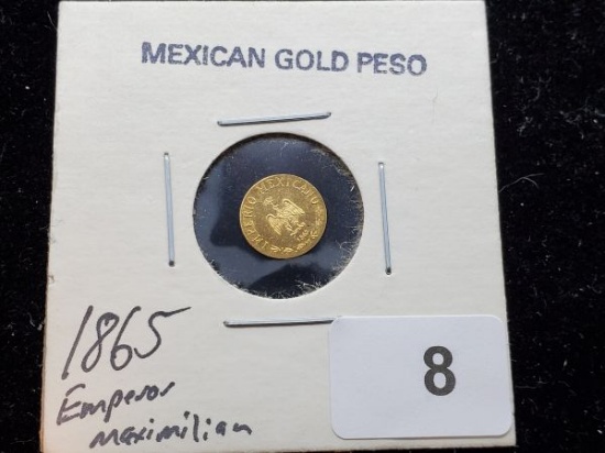 GOLD! 1865 Imperio Mexicano Maximiliano Emperador Gold Peso Brilliant Uncirculated