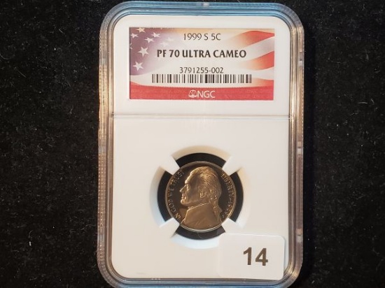 NGC 1999-S Jefferson Nickel in Proof 70 Ultra Cameo
