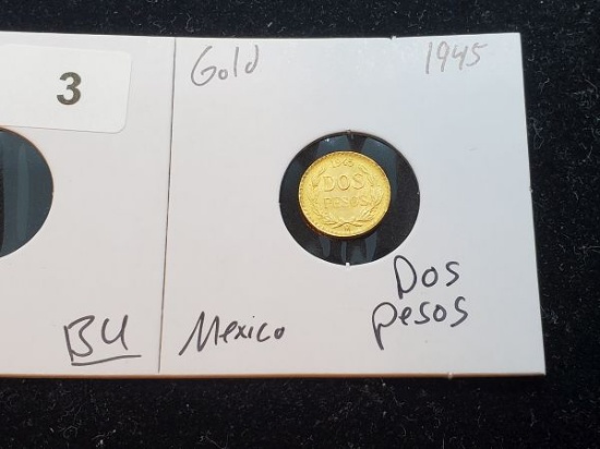 GOLD! Mexico 1945 Dos Pesos Brilliant Uncirculated