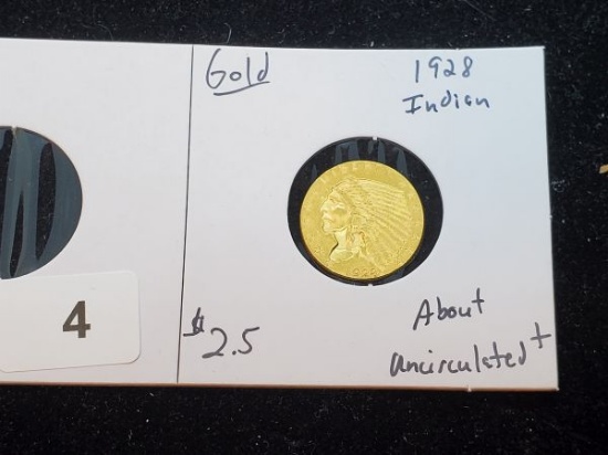 GOLD! 1928 Quarter-Eagle $2.5 Indian in About Uncirculated +