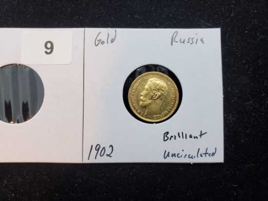 GOLD! 1902 Russia 5 roubles Brilliant Uncirculated
