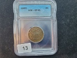 ICG 1865 Fancy Five Two-Cent piece in Extra Fine 45