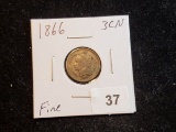 1866 Three Cent Nickel in Fine