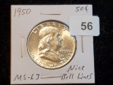 1950 Franklin Half Dollar in MS-63