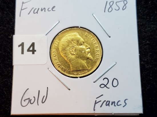 GOLD! France 1858 20 Francs