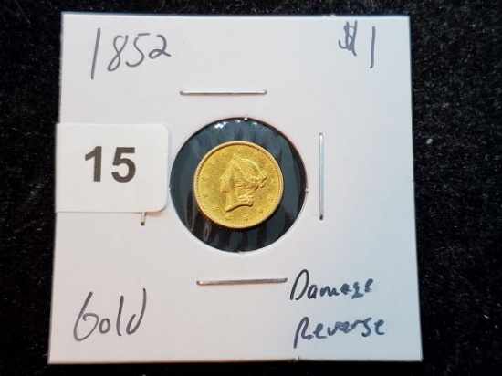 GOLD! 1852 One Dollar About Uncirculated - details