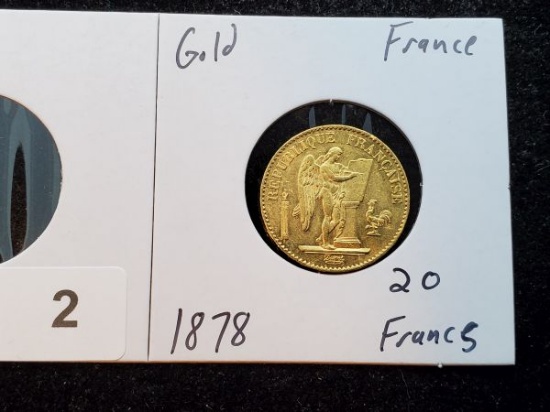 GOLD! France 1878 20 francs Brilliant Uncirculated