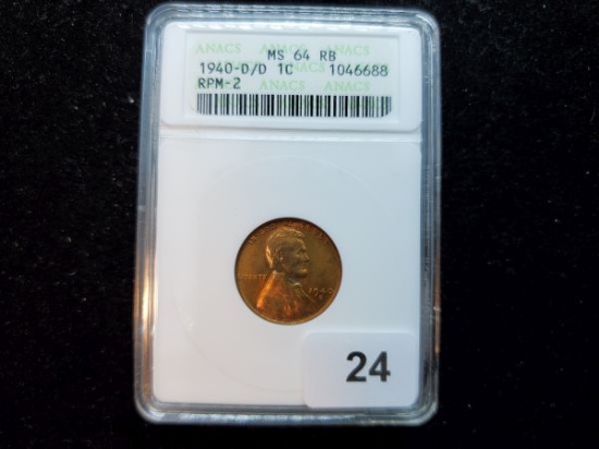 VARIETY COIN! ANACS 1940-D/D MS-64 RB