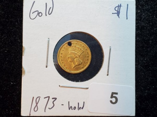 GOLD! 1873 Dollar holed