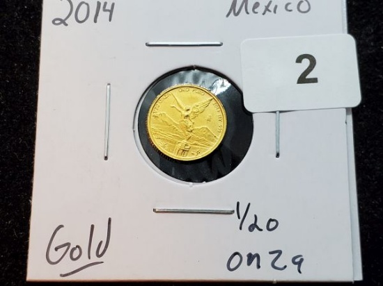 GOLD! 2014 gold Mexico 1/20 Onza Brilliant Uncirculated