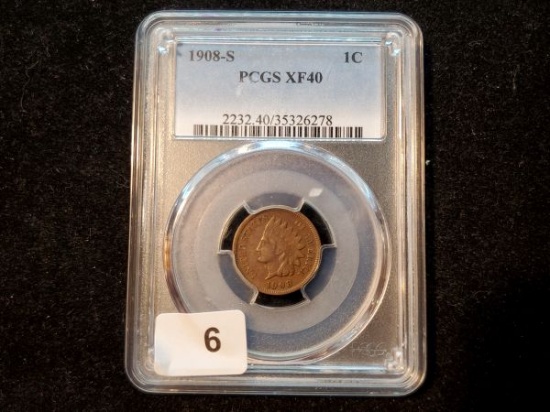 **Semi-Key Date PCGS 1908-S Indian cent in Extra Fine 40