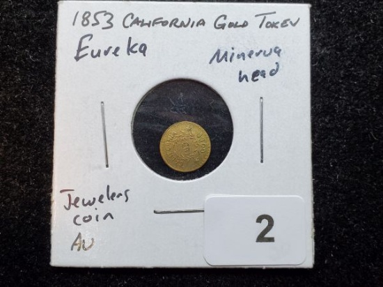 GOLD! 1853 California Gold Token Eureka Arms in AU