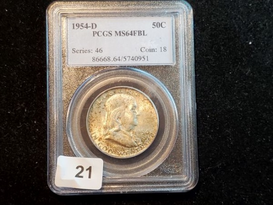 PCGS 1954-D Franklin Half Dollar in MS-64 FBL