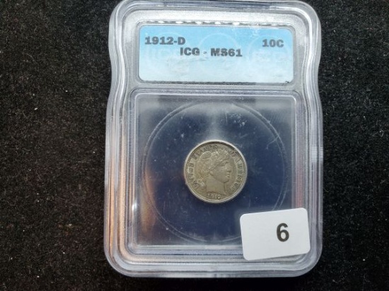 ICG 1912-D Barber Dime in MS-61