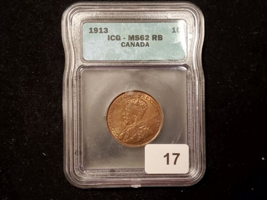 Very Pretty ICG 1913 Canada 1 cent in MS-62 RB