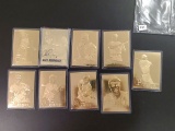 Nine gold plated baseball cards