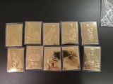 Ten gold plated baseball cards with players