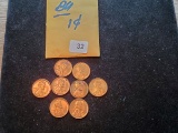 Purty Group of eight BU RED 1940's Wheat cents