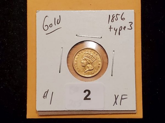 GOLD! 1856 Type 3 Gold $1 in Extra Fine