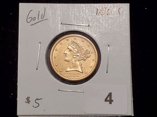 GOLD! Real nice 1886-S gold $5 Half-Eagle