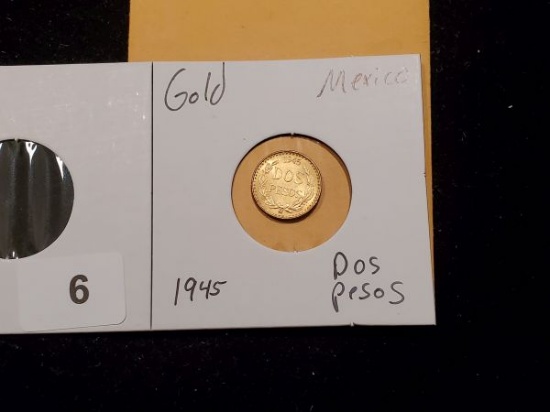 GOLD! Mexico 1945 gold dos pesos