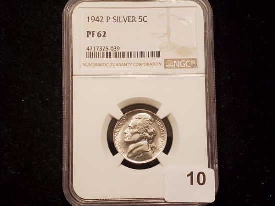 NGC 1942-P Silver Wartime Type 2 Jefferson Nickel in PROOF 62