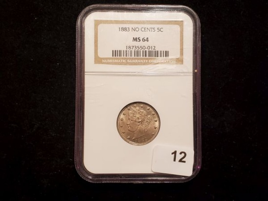 NICE NGC 1883 No Cents Liberty "V" Nickel in MS-64