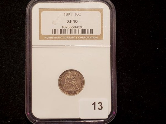 NGC 1891 Seated Liberty Dime in Extra Fine 40