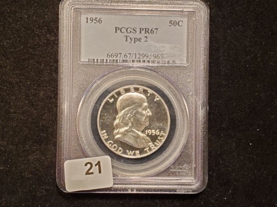 PCGS 1956 Type 2 Franklin Half Dollar in Proof 67