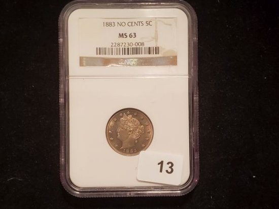 NGC 1883 No Cents Liberty "V" Nickel in MS-64