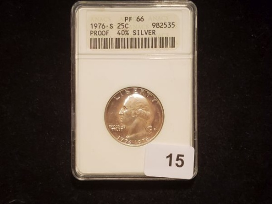 ANACS 1976-S Silver Proof Bicentennial Quarter in Proof-66