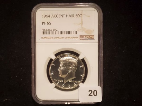 NGC 1964 Silver Accented Hair Kennedy Half Dollar Proof 65