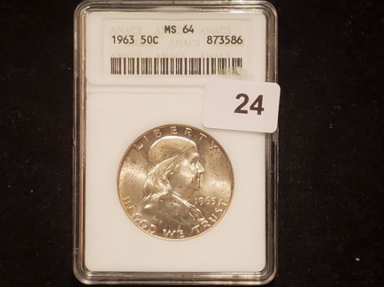 ANACS 1963 Franklin Half Dollar in Mint State 64