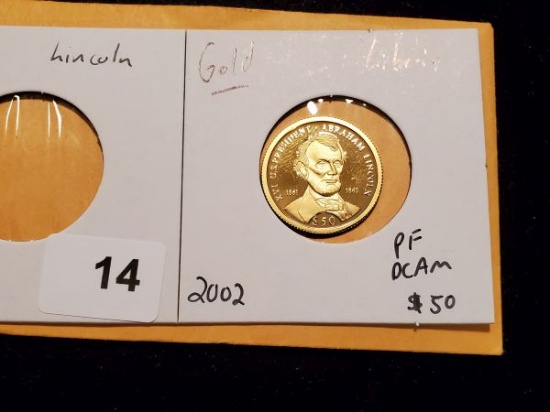 GOLD! Liberia 2002 $50 Proof Deep Cameo
