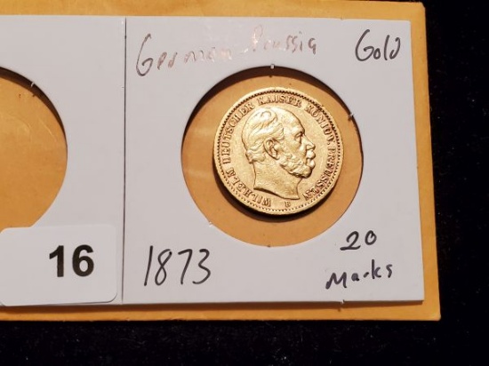 GOLD! OLD GOLD! German States-Prussia 1873 20 marks