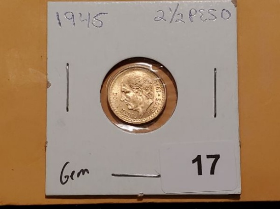 GOLD! Mexico 1945 2 1/2 pesos gemmy