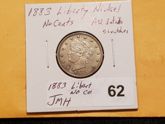 Nice 1883 No Cents Liberty V Nickel in About Uncirculated details