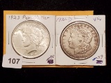 1921-D and 1923 Peace Dollar