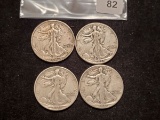 Four Walking Liberty Half Dollars