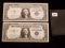 Two crisp and consecutive series of 1957 one dollar silver certificates