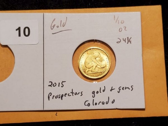 GOLD! 2015 Colorado Prosepector Gold & Gems 1/10 ounce round
