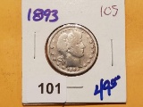 Second Year type 1893 Barber Quarter