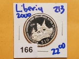Liberia silver 2000 ten dollar coin
