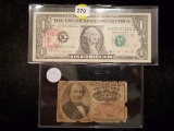 25 CENT FRACTIONAL NOTE AND A $1 BILL WITH THE POW- MIA STAMP