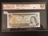 Bank of Canada 1973 one dollar bank note graded uncirculated ms 62