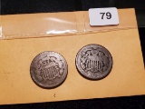 1864 and 1866 Two cent pieces