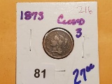1873 Closed 3 Three Cent Nickel