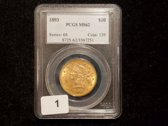 GOLD! PCGS 1893 gold Liberty Head Ten Dollar Eagle in MS-62
