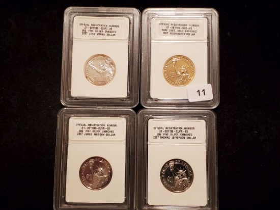 Four 24k Gold and .999 Silver Enriched Presidential Dollars